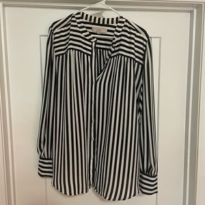 Women’s Black and White Striped Long Sleeved Blouse